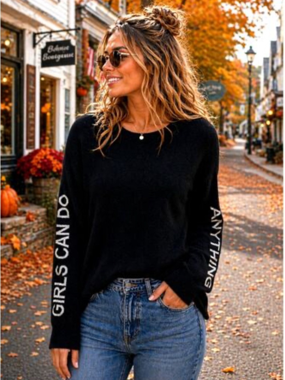 Wool/Cashmere CaZadig & Voltaire Black Long-Sleeve Sweatshirt with Sleeve Slogan
